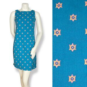 Bombay Paisley Sheath Dress‎ Sleeveless Cotton Linen Blue Star Print XS Summer